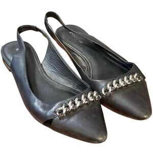 COACH Vae Black Leather Chain Link Slingback Pointed Toe Flats Shoes Size 8